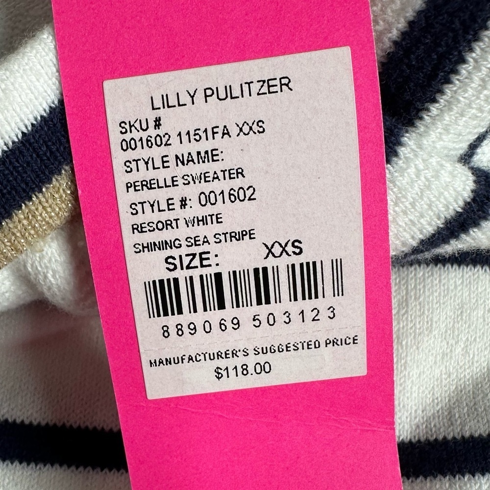 NWT Lilly Pulitzer Perelle Off-Shoulder Sweater. Shining Sea Stripe. Size XXS - Picture 7 of 8